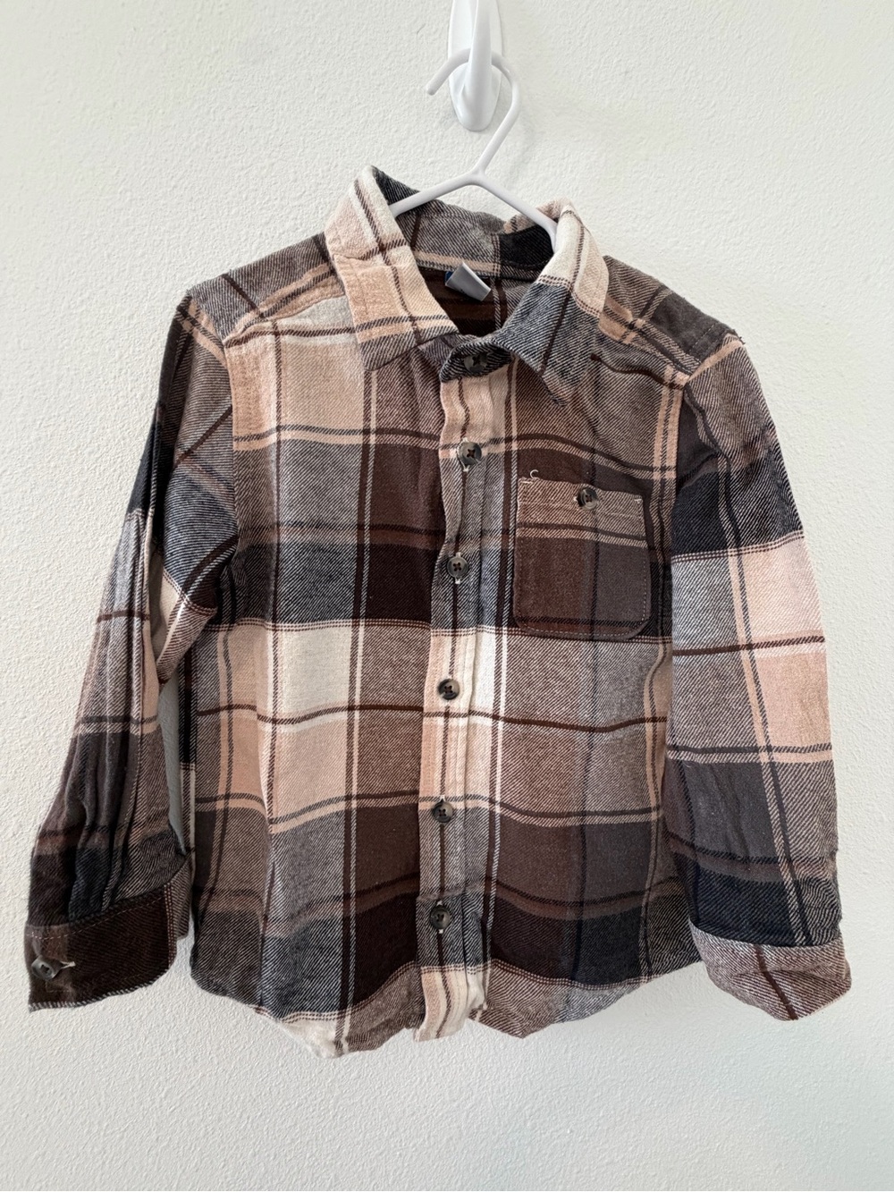 Old Navy Kids Plaid Button-Up Shirt in Brown, Cream & Gray 4T